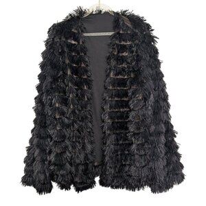 Cato Faux Fur Jacket Womens Plus Size 18/20W Black Open Front Fluffy Coat